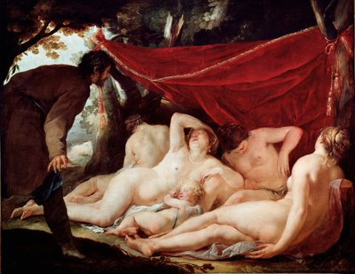 Kom og nådene overrasket av en dødelig. Maleri av Jacques Blanchard (1600-1638). Mål: 170x218cm. Museet Louvre av Jacques Blanchard