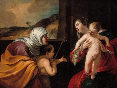 Jomfru og barn med Saint Elizabeth og spedbarnet Saint John the Baptist, 162829. av Jacques Blanchard