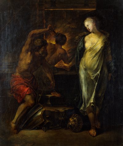 Vulcan smir rustningen til Achilles overvåket av Thetis (olje på lerret) av Jacques Blanchard