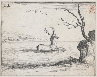 En hjort i vannet - nei. 12 fra serien av Jacques Callot