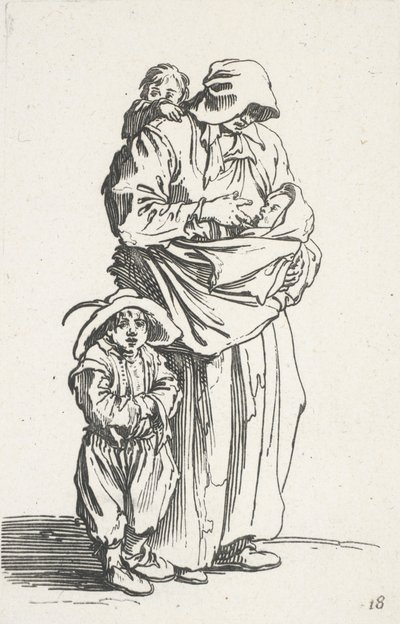 En mor og hennes tre barn, fra The Beggars (La mere et ses trois enfants) av Jacques Callot