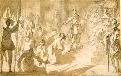Admiral Inghirami presenterer tyrkiske fanger til kong Ferdinand I av Toscana, ca. 1615 (penn og blekk med vask over kritt på papir) av Jacques Callot