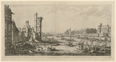 Utsikt over Louvre, blad fra serien «To store utsikter over Paris» av Jacques Callot