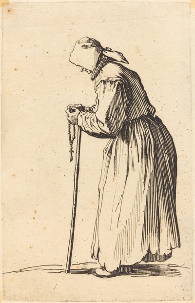 Tiggerkvinne med rosenkrans av Jacques Callot