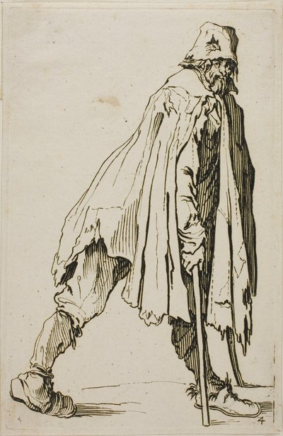 Tigger på krykker med hatt, tallerken fire fra The Beggars av Jacques Callot