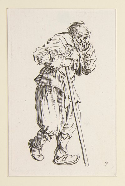 Tigger støttet opp på en pinne, fra The Beggars av Jacques Callot