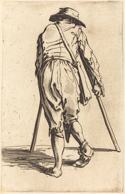 Tigger med krykker og hatt, sett bakfra av Jacques Callot