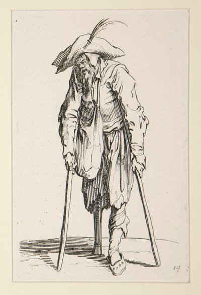 Tigger med et treben, fra The Beggars (Le mendiant a la jambe de bois) av Jacques Callot