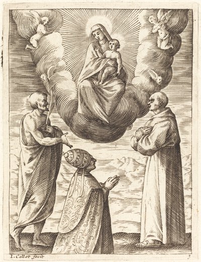 Boniface VIII med de hellige Francis og Crispin som tilber jomfruen og barnet av Jacques Callot