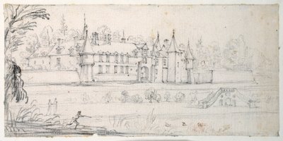 Chateau de Chantelou, i Orge-dalen, mellom Linas og Chestres (svart kritt på papir) av Jacques Callot