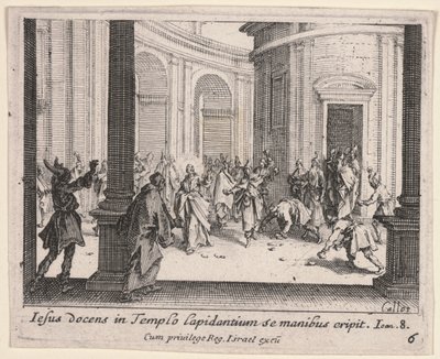Kristus blir steinet fra tempelet av Jacques Callot