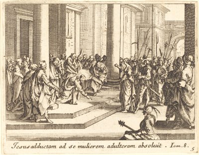 Kristus og kvinnen tatt i utroskap, 1635. av Jacques Callot