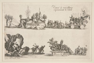 Slåss? barrieren, inngangen til hans høyhet (Charles IV) som representerer solen av Jacques Callot