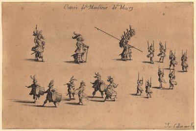 Adelsmann i pelskantet frakk, med hendene foldet bak ryggen, blad 7 fra serien «Adelen» av Jacques Callot