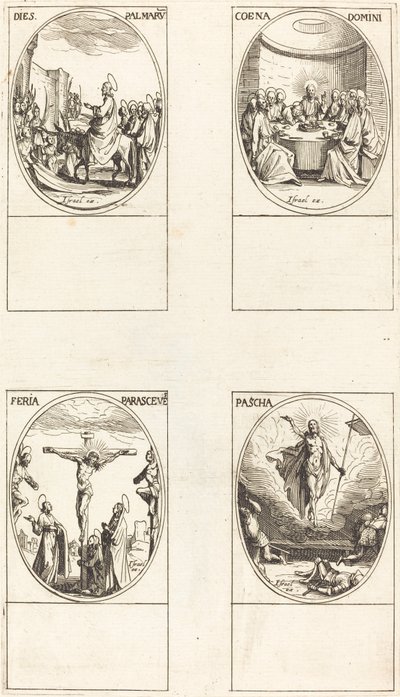 Innreise til Jerusalem; Siste måltid; Korsfestelse; oppstandelse av Jacques Callot