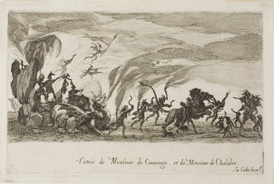 Inntreden av M. de Couvonage og M. de Chalabre, fra The Combat at the Barrier av Jacques Callot