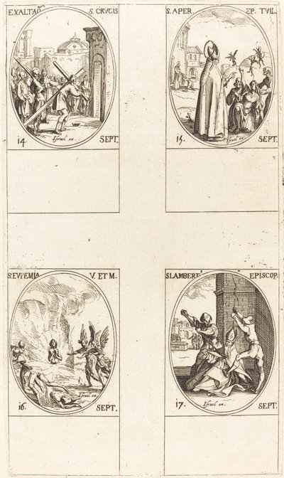 Opphøyelse av det hellige kors; St. Aper; St. Euphemia; St. Lambert av Jacques Callot