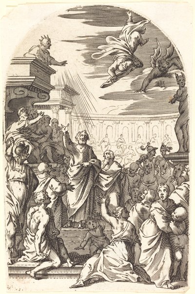 Simon tryllekunstnerens fall, 16081611. av Jacques Callot