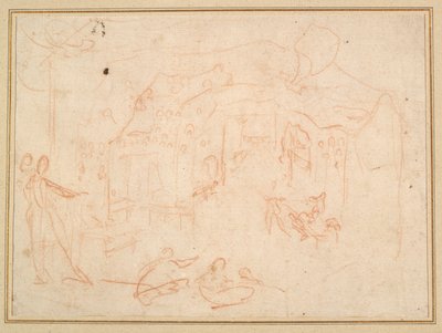 Figurstudier (recto); Et scenesett (verso) av Jacques Callot