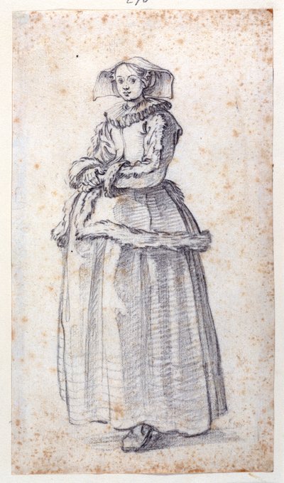 Figur med pelstrimmet kjole (svart kritt på papir) av Jacques Callot