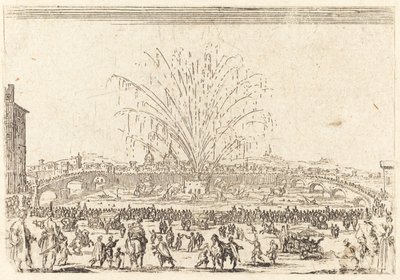 Fyrverkeri på Arno, Firenze av Jacques Callot