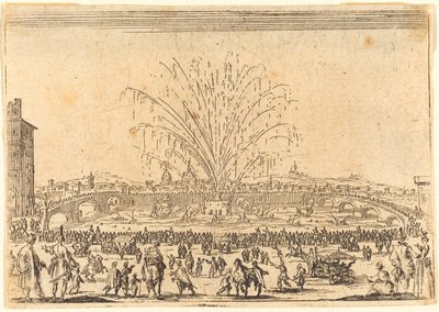 Fyrverkeri på Arno, Firenze av Jacques Callot