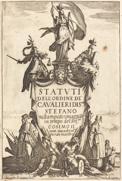 Frontispice for statuttene for ordenen til ridderne av Saint Stephen. av Jacques Callot