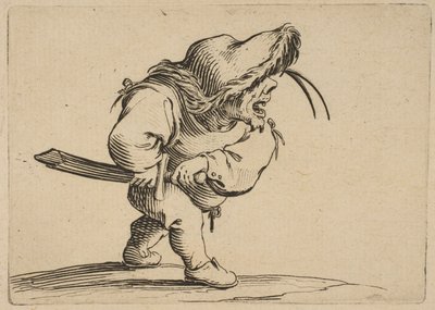 LHomme SApprêtant en Tirer-sønn Sabre Man forbereder seg på å trekke sverdet sitt, fra Varie Fig..., 1616-22. av Jacques Callot