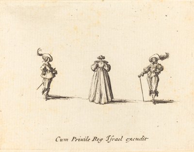 Lady sett bakfra, og to herrer, sannsynligvis 1634. av Jacques Callot