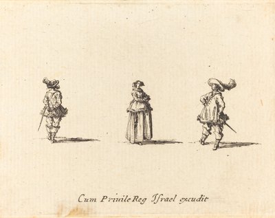 Dame med armene foldet, og to herrer av Jacques Callot