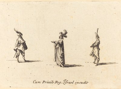 Dame med Plumed Hat, og To Gentlemen av Jacques Callot