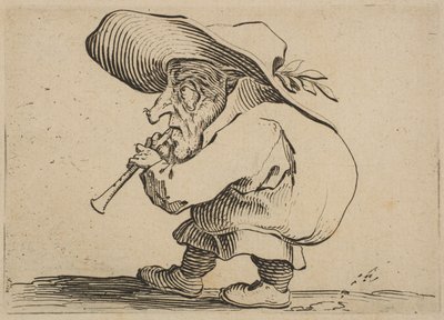 Le Joueur de Flageolet The Flageolet Player, fra Varie Figure Gobbi, suite kalt a..., 1616-22. av Jacques Callot
