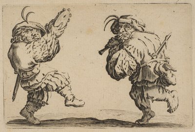 Les Danseurs a la Flute et au Tambourin To dansere som spiller fløyten og tambourien..., 1617-20. av Jacques Callot