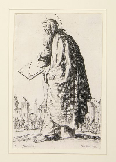 De store apostlene står, som representerer Frelseren, den salige og de hellige apostlene Maria av Jacques Callot