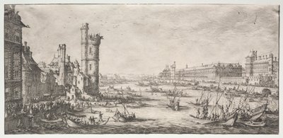De to flotte utsiktene over Paris: Utsikt over Louvre av Jacques Callot