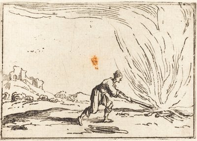 Mann som deltar i en brann av Jacques Callot