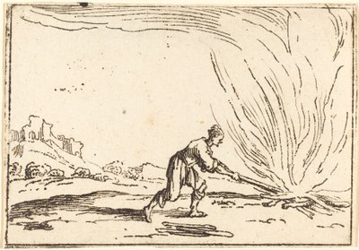 Mann som deltar i en brann av Jacques Callot