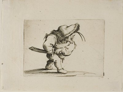 Mann som forbereder seg på å trekke sverdet sitt, fra Varie Figure Gobbi av Jacques Callot