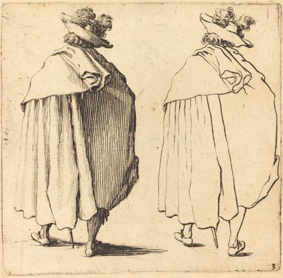 Mann i kappe, sett bakfra av Jacques Callot