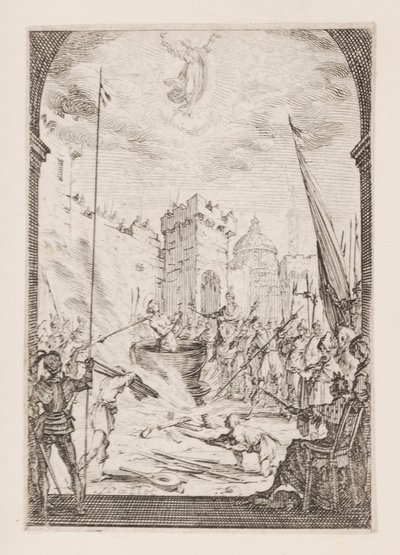 St. Johannes evangelistens martyrium, nr. 2 fra Apostlenes martyrium av Jacques Callot