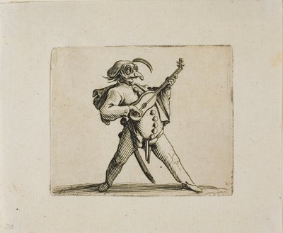 Masked Comician Playing the Guitar, fra Varie Figure Gobbi av Jacques Callot