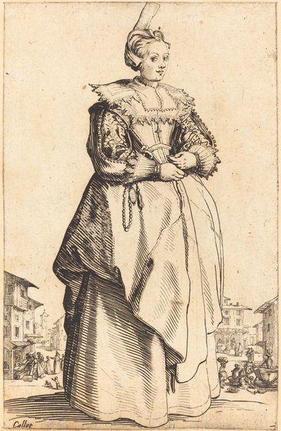 Edel kvinne med en liten hatt av Jacques Callot
