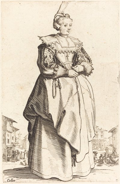 Edel kvinne med en liten hatt, ca. 16201623. av Jacques Callot