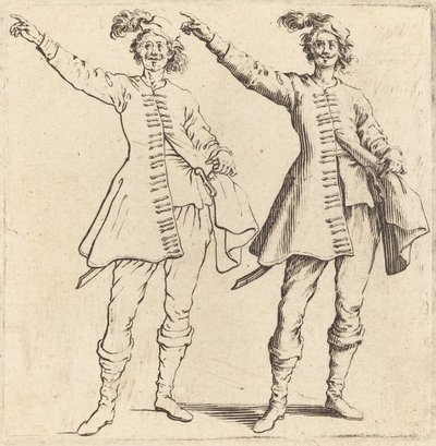 Offiser, med utstrakt arm, sett forfra, 1617 og 1621. av Jacques Callot