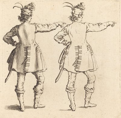 Offiser med fjær i lue, sett bakfra av Jacques Callot