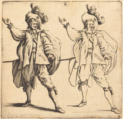 Offiser med stor skygge, sett forfra av Jacques Callot