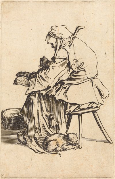 Gammel kvinne med katter av Jacques Callot