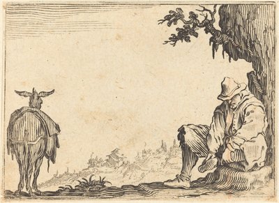 Bonde som tar av seg skoen, ca. 1622. av Jacques Callot