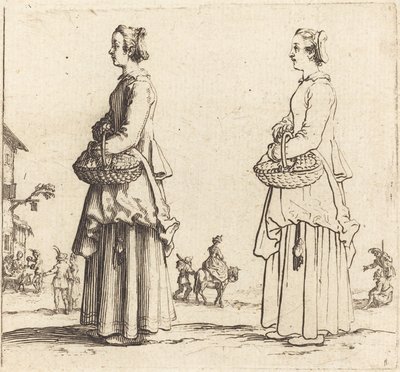 Bondekvinne med kurv, i profil, vendt mot venstre, 1617 og 1621. av Jacques Callot