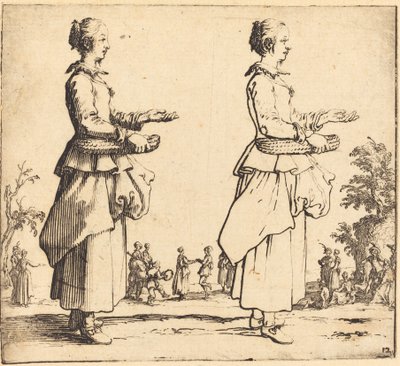 Bondekvinne med kurv, i profil, mot høyre, 1617 og 1621. av Jacques Callot